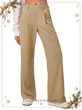 Waffle Knit Wide Leg Dress Pants High Waisted Pleated Trouser Workwear